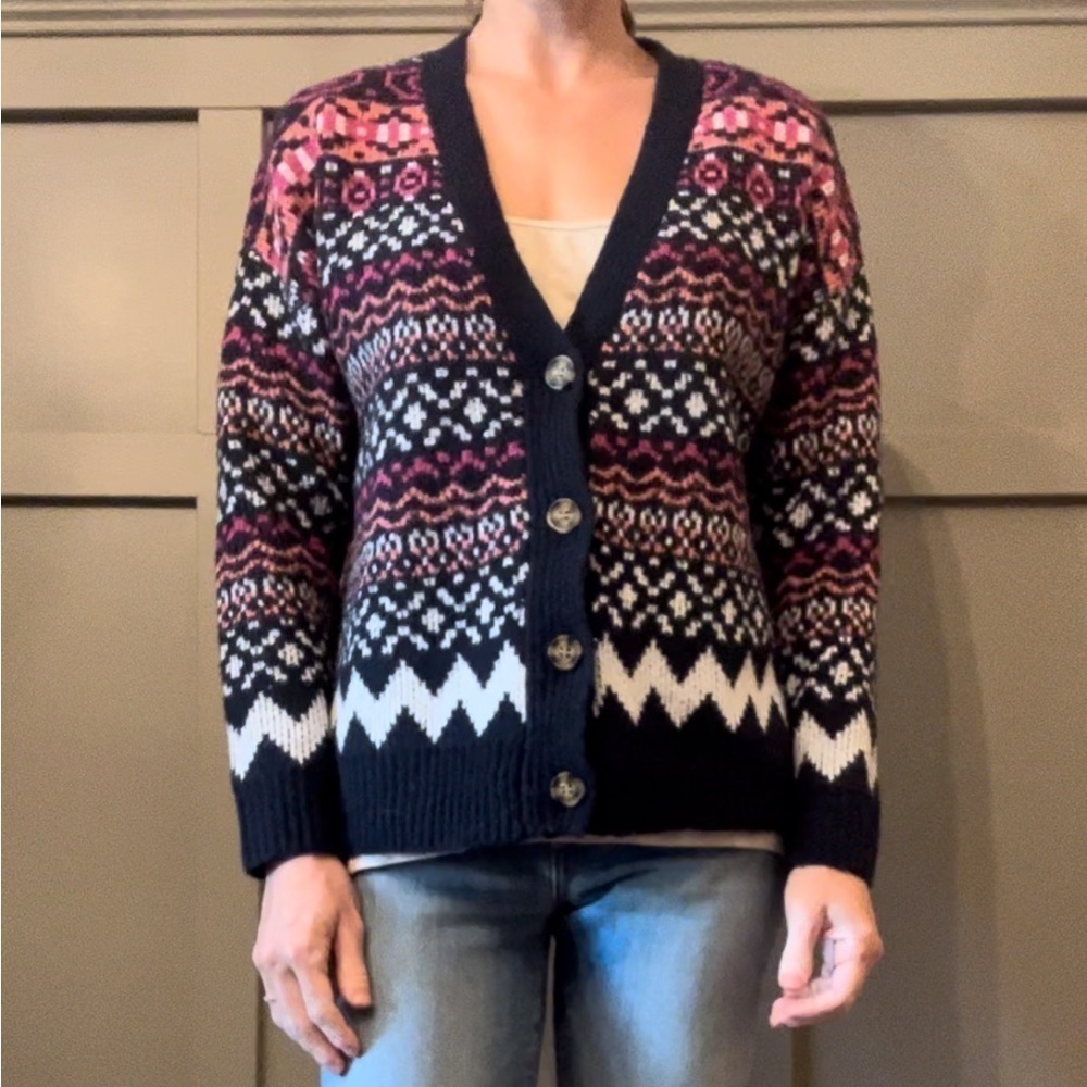 Cupcakes and Cashmere Fair Isle Knit Button Front Cardigan Sweater Size XS
